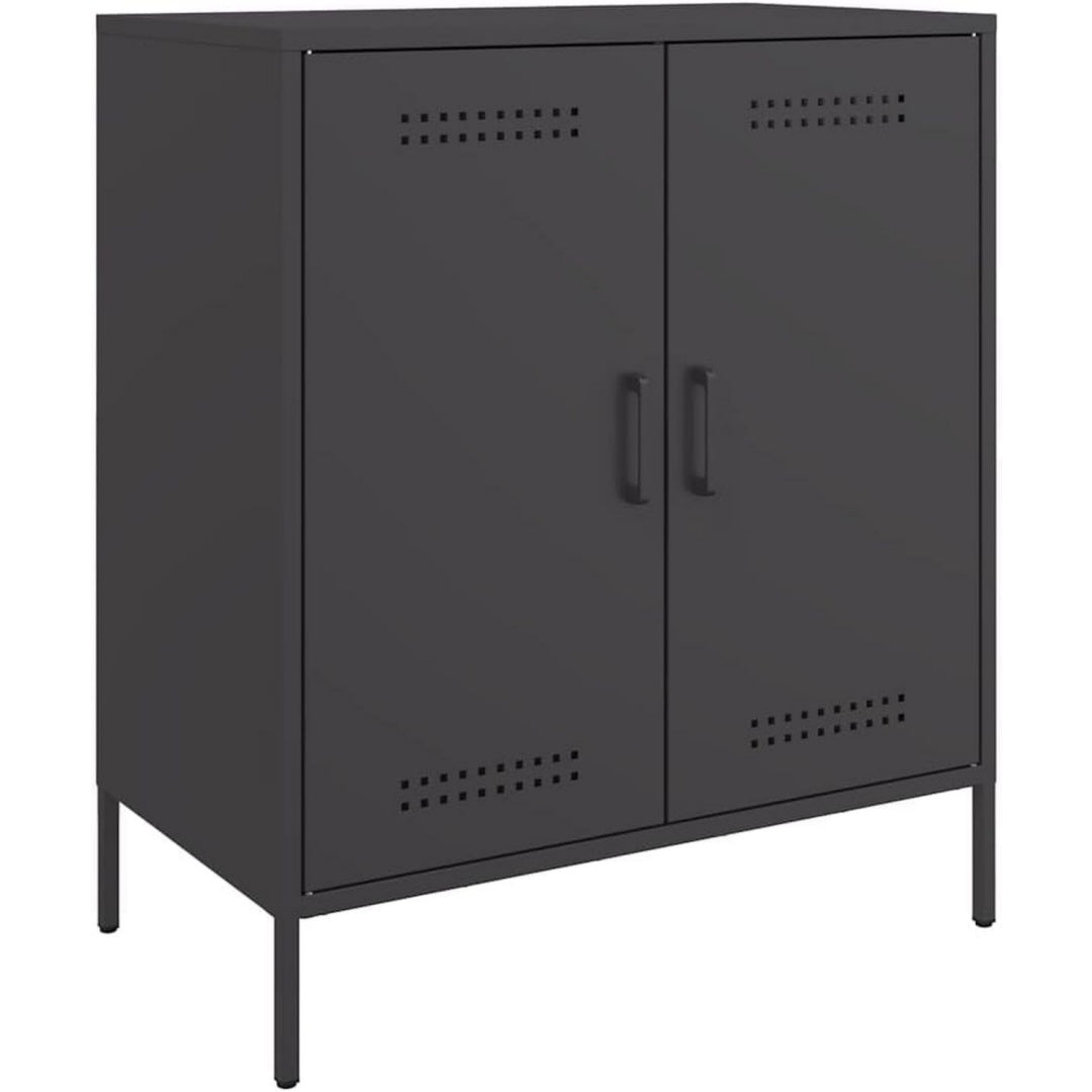 Das Sideboard zeigt geschlossenen Stauraum in Schwarz