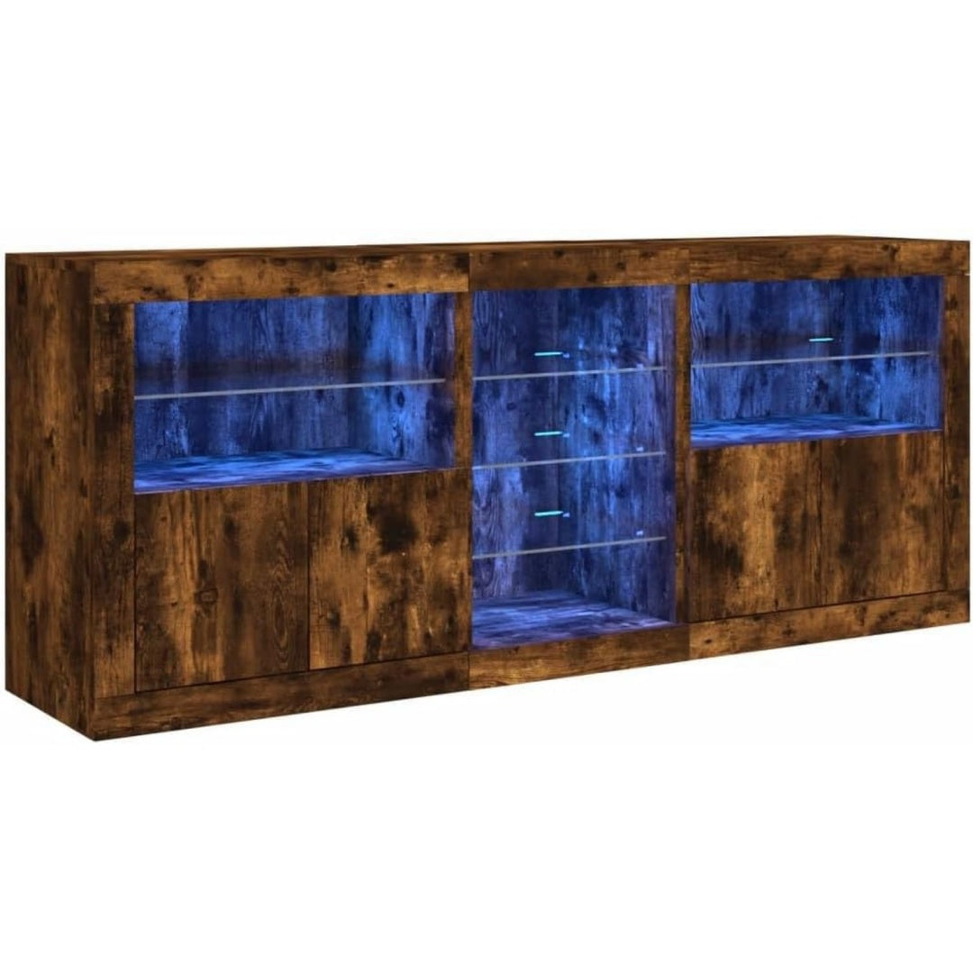 LED Beleuchtung praegt das Sideboard in Dunkelbraun