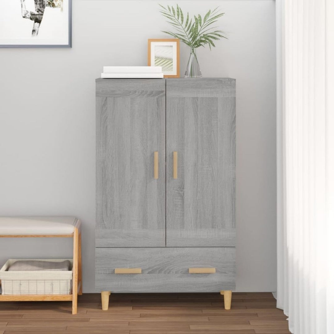 Sideboard mit den Massen 70 x 31 x 115 cm in Eichenbraun und Grau