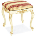 Hocker aus Stoff und Massivholz in Weiss und Creme und Beige