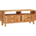 Geschlossener Stauraum an dem Sideboard aus Massivholz und Mangoholz