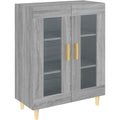 Vitrine aus Holzwerkstoff zeigt Glastueren